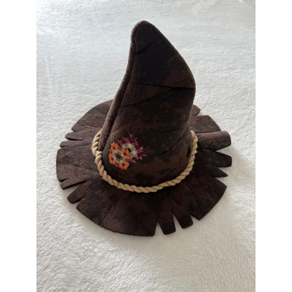 Scarecrow Costume Kids M Brown Orange Patchwork Dress with Hat